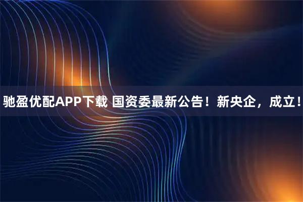 驰盈优配APP下载 国资委最新公告！新央企，成立！