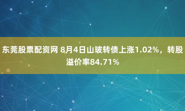 东莞股票配资网 8月4日山玻转债上涨1.02%，转股溢价率84.71%